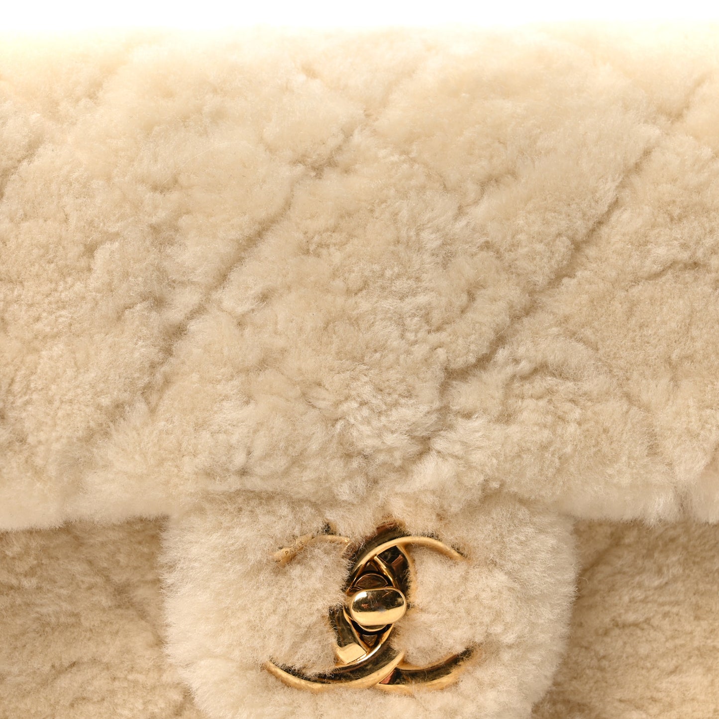 Shearling Lambskin Quilted Small CC Chain Flap Ecru