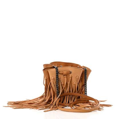 Saint Laurent Calfskin Fringe Monogram Mini Bourse Bucket Bag Tan 3 of 10