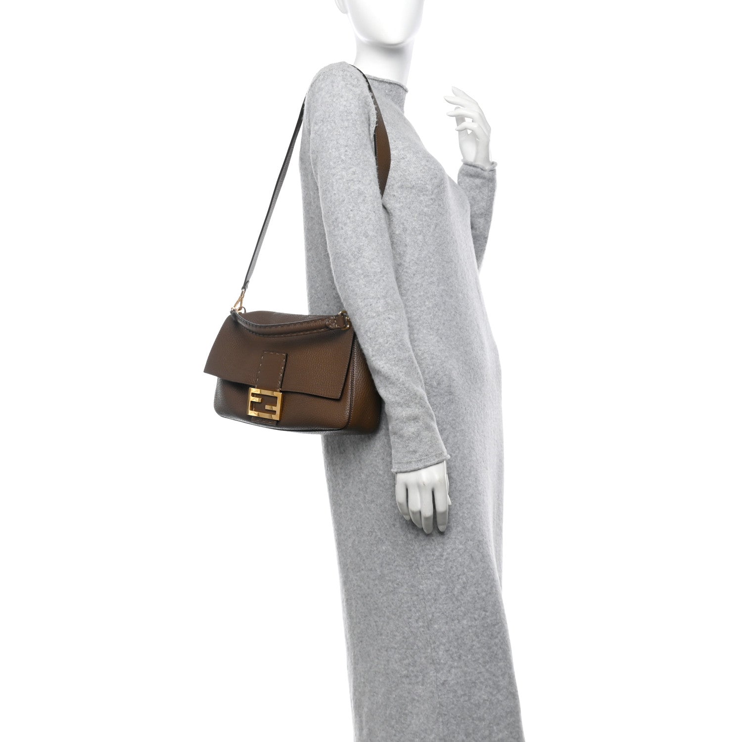 Fendi Cuoio Romano Selleria Large Baguette Fango Papavero 2 of 10