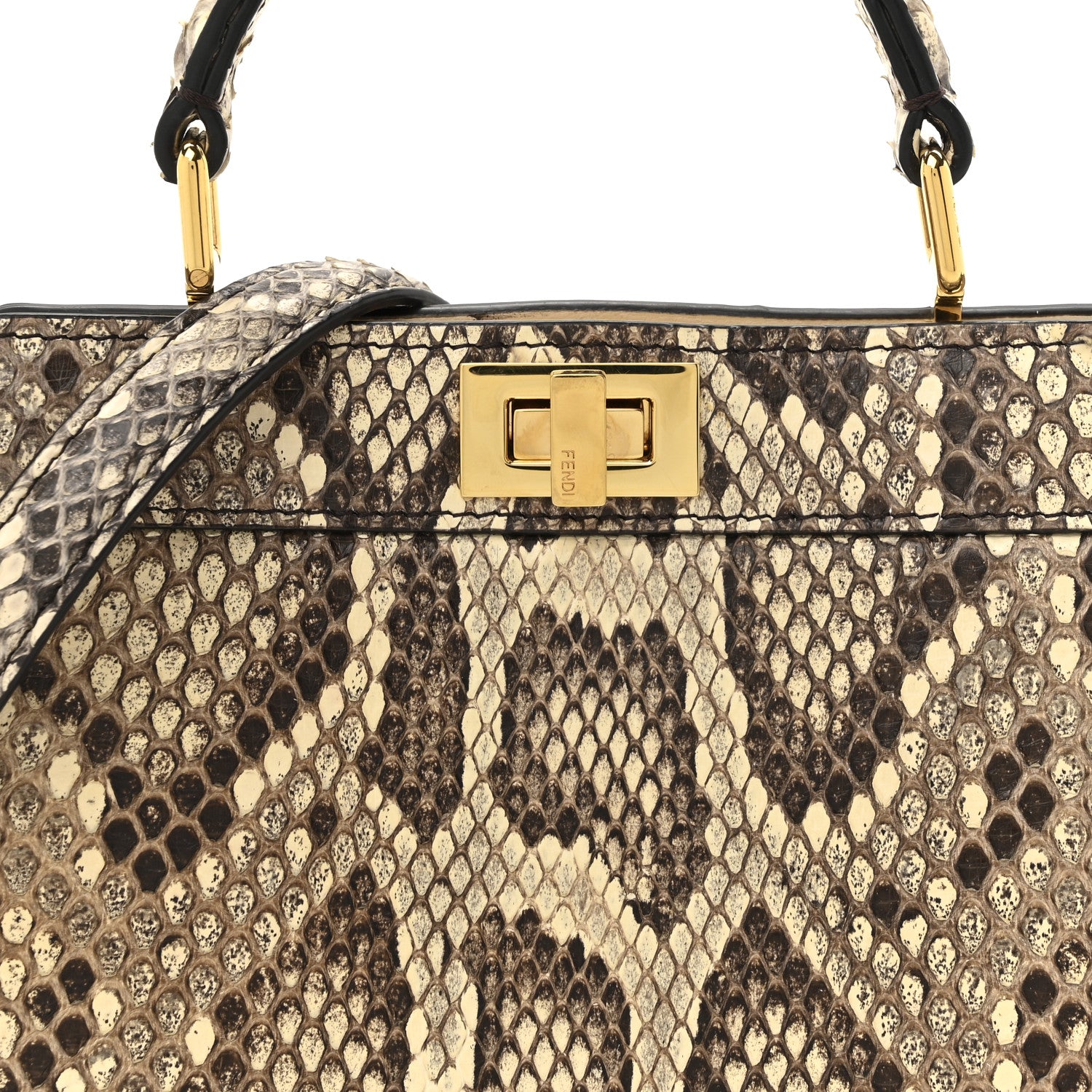 Fendi Snakeskin Shiny Nappa Petite Peekaboo I SEE U Satchel Daisy Roccia Camelia 9 of 12
