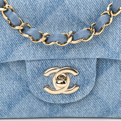 Chanel Denim Quilt Print Mini Rectangular Flap Light Blue 8 of 11