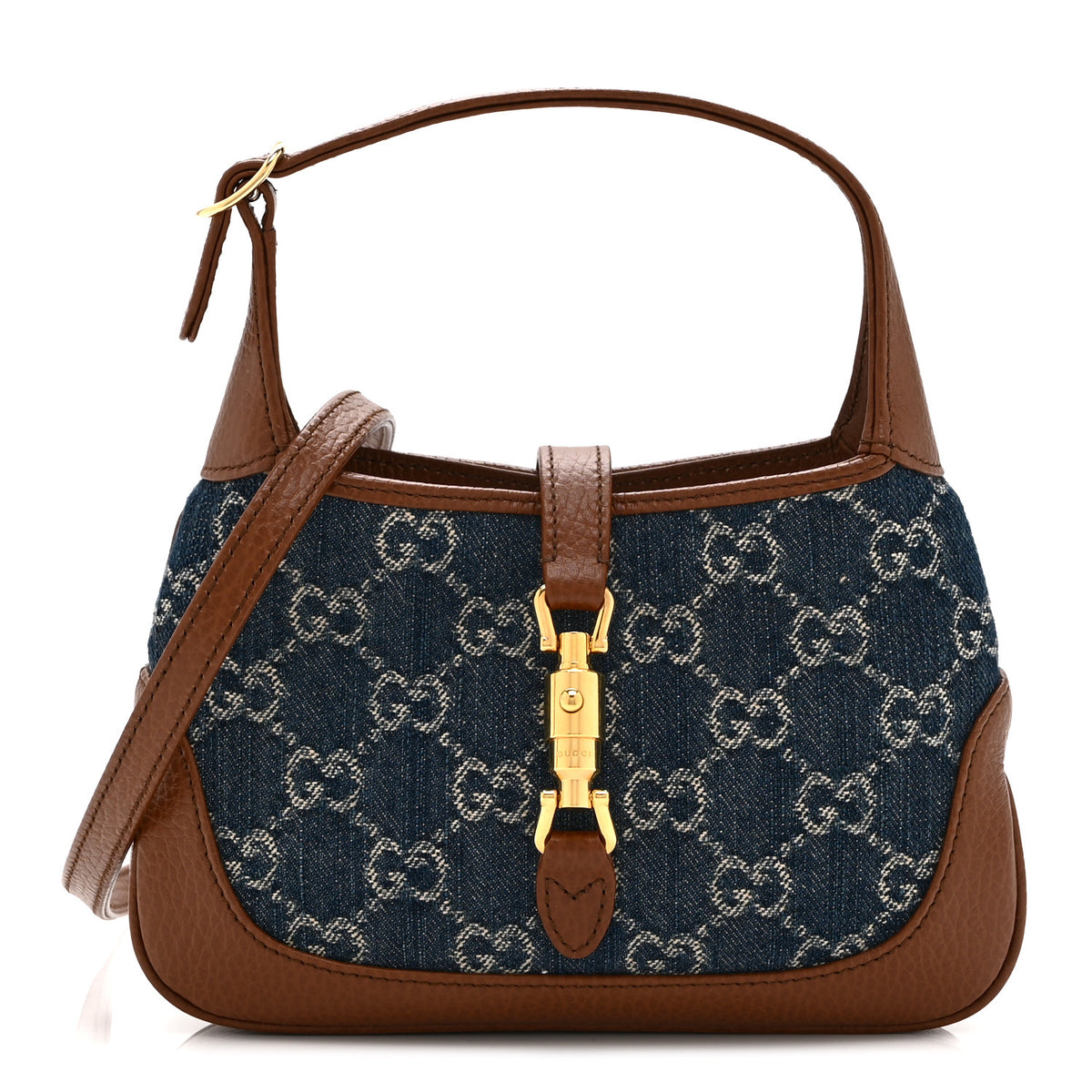 New Denim GG Monogram Calfskin Mini Jackie 1961 Hobo Blue Tea Cuir