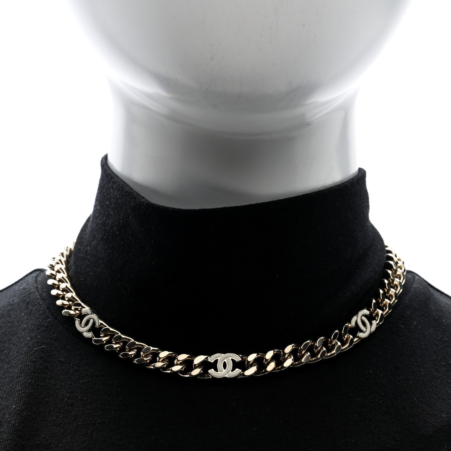 Chanel Metal Enamel Chain CC Choker Gold White 2 of 5