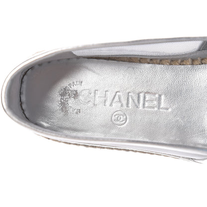 Chanel Mesh Grosgrain CC Espadrilles 37 Silver 9 of 10