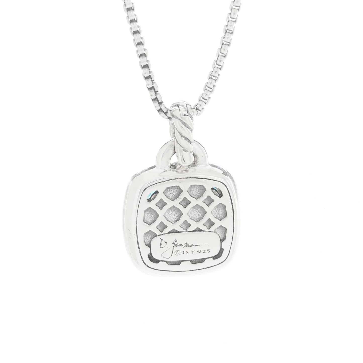 Sterling Silver 14K Yellow Gold Blue Topaz Diamond 14mm Albion Pendant Necklace
