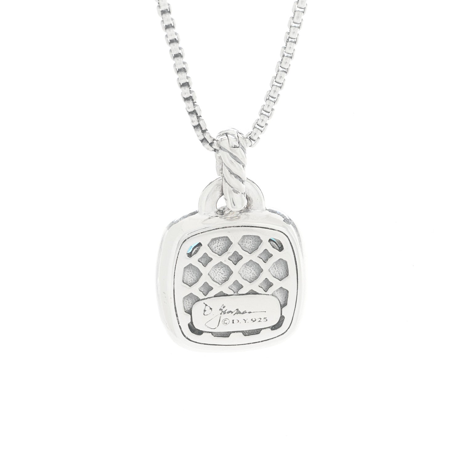 David Yurman Sterling Silver 14K Yellow Gold Blue Topaz Diamond 14mm Albion Pendant Necklace 6 of 6