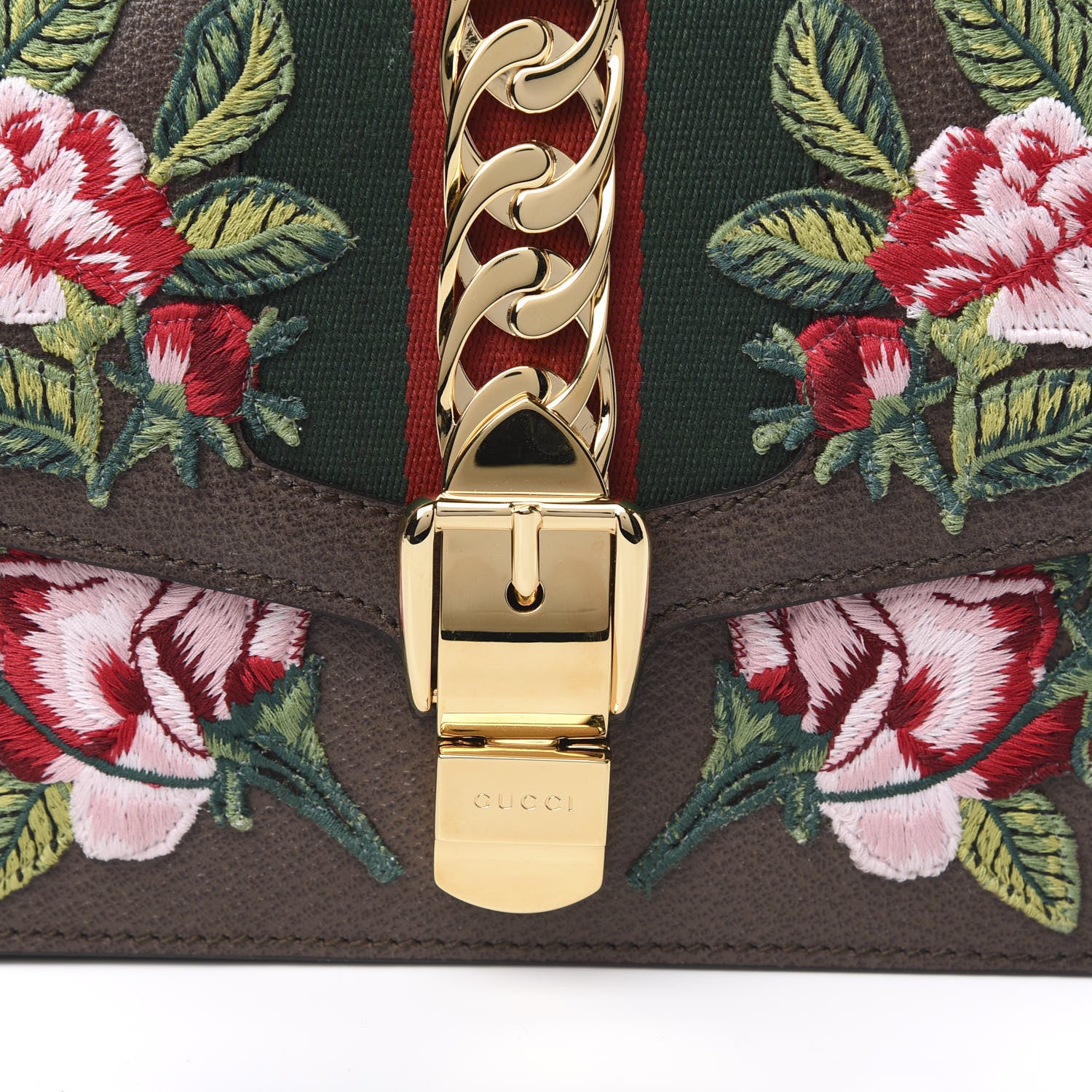 Gucci Calfskin Embroidered Sylvie Belt Bag Brown 10 of 10