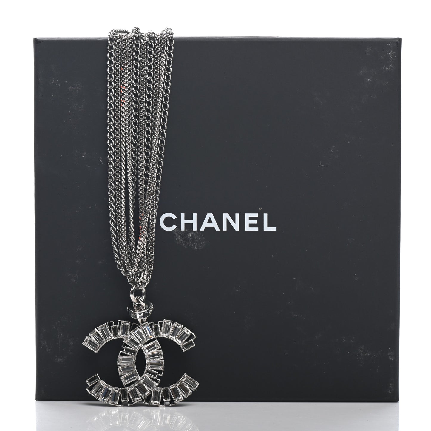 Baguette Crystal CC Multi Strand Pendant Necklace Silver