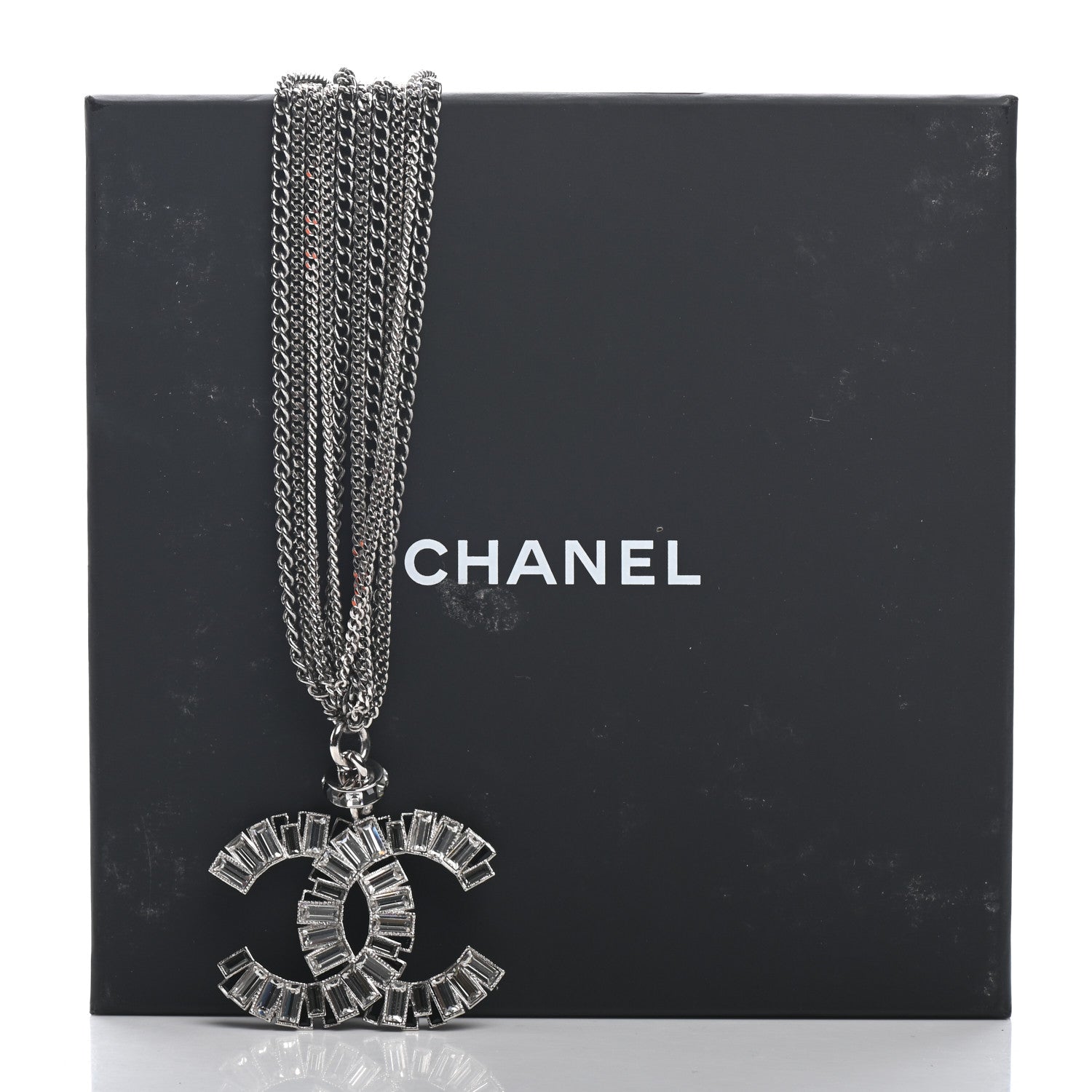 Chanel Baguette Crystal CC Multi Strand Pendant Necklace Silver 5 of 5