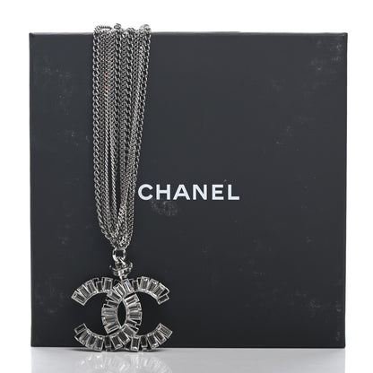 Chanel Baguette Crystal CC Multi Strand Pendant Necklace Silver 5 of 5