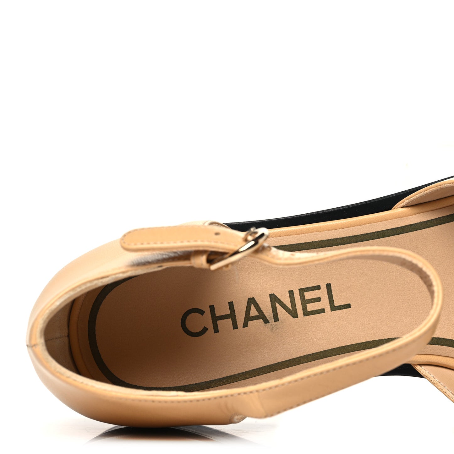 Shiny Goatskin Mary Jane Flats 38.5 Beige Black