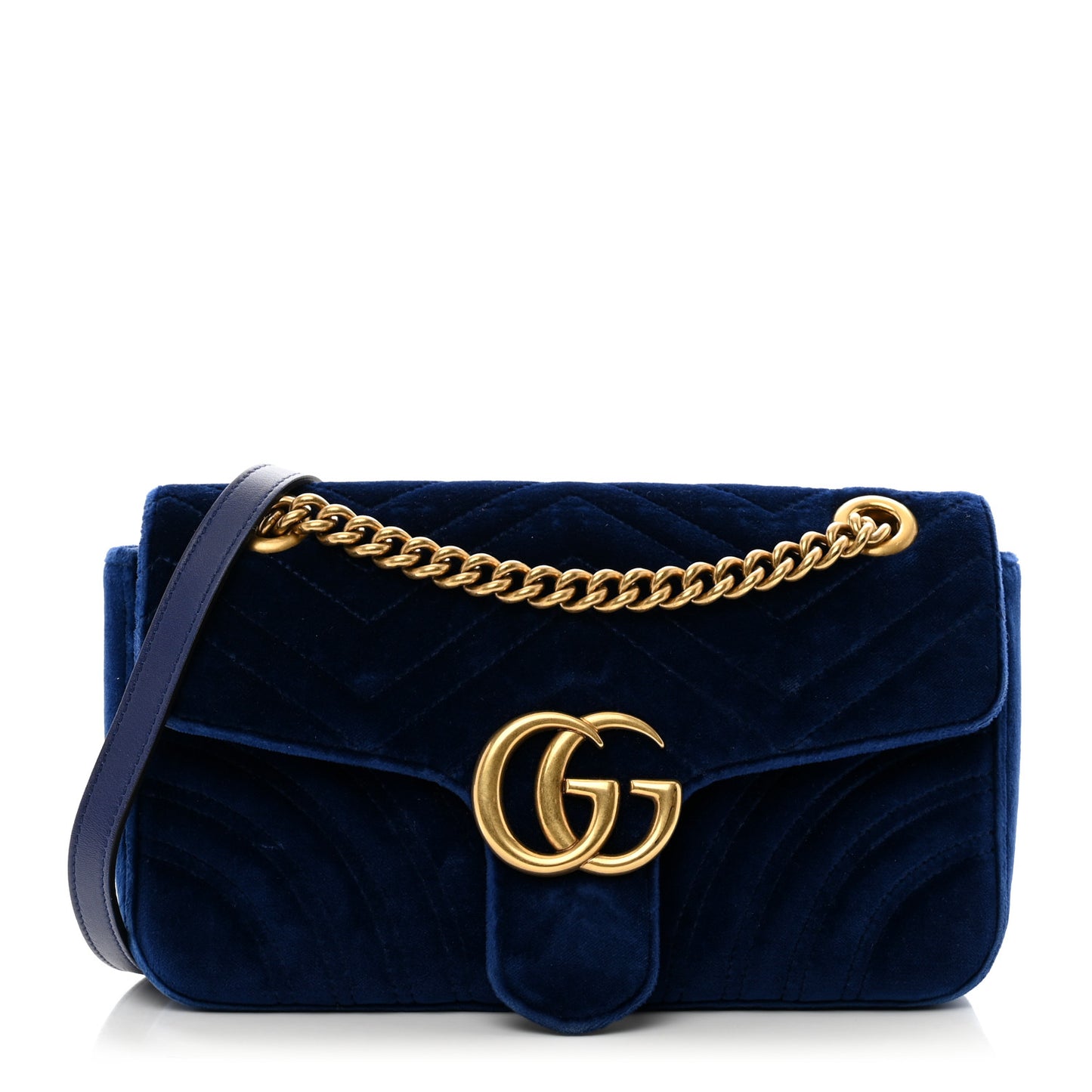Velvet Matelasse Small GG Marmont Shoulder Bag Cobalt Blue