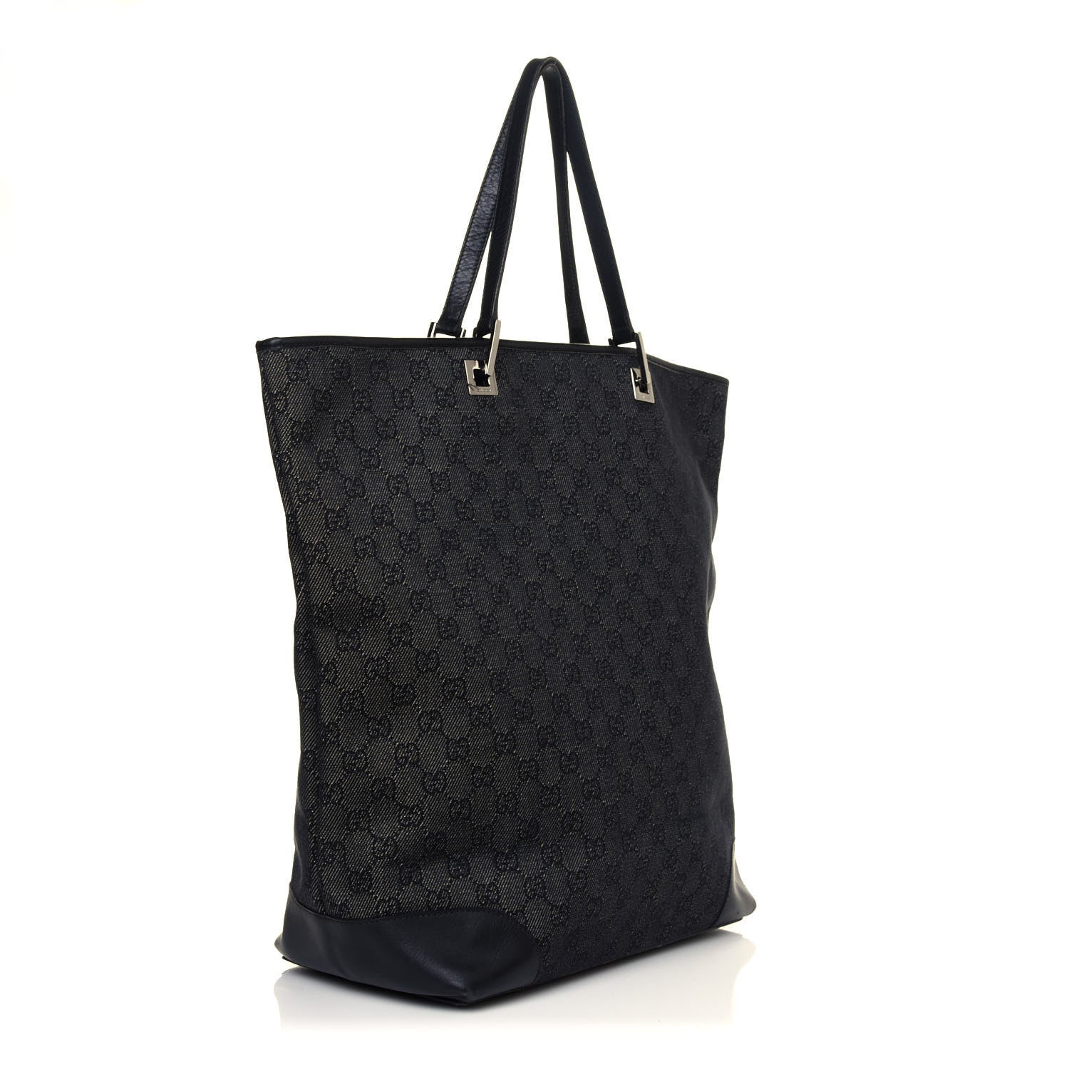 Gucci Denim Monogram Large Bucket Tote Black 2 of 4