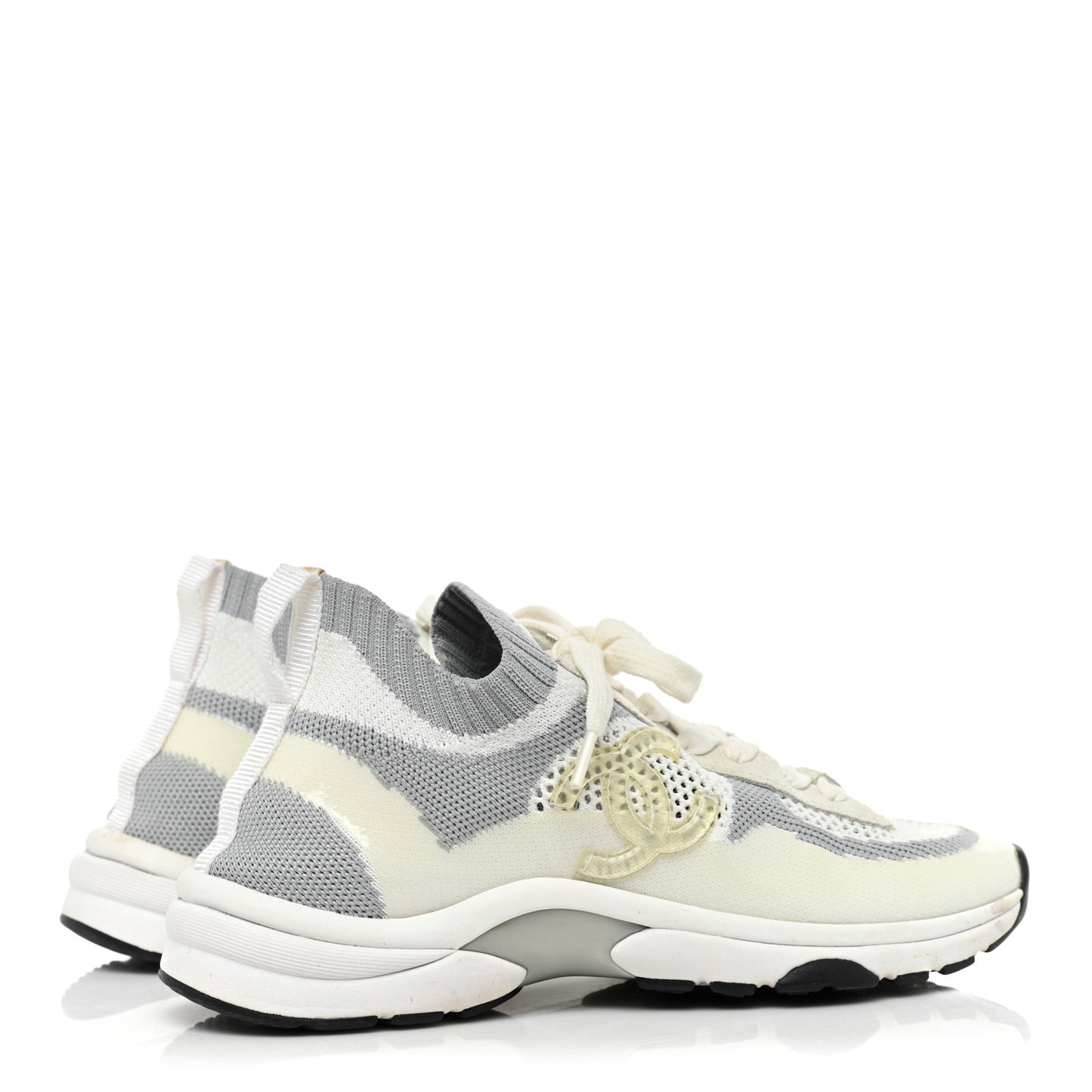 Fabric Suede Calfskin Stretch CC Sneakers 37.5 White Grey