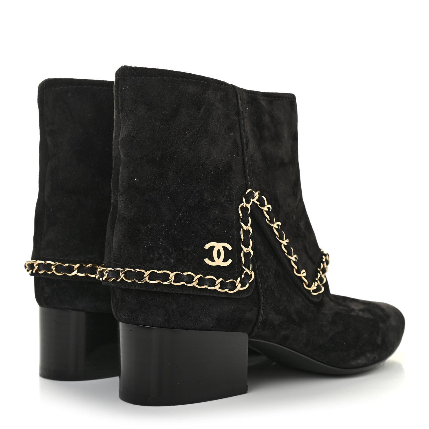 Suede Calfskin Chain CC Short Boots 39.5 Black