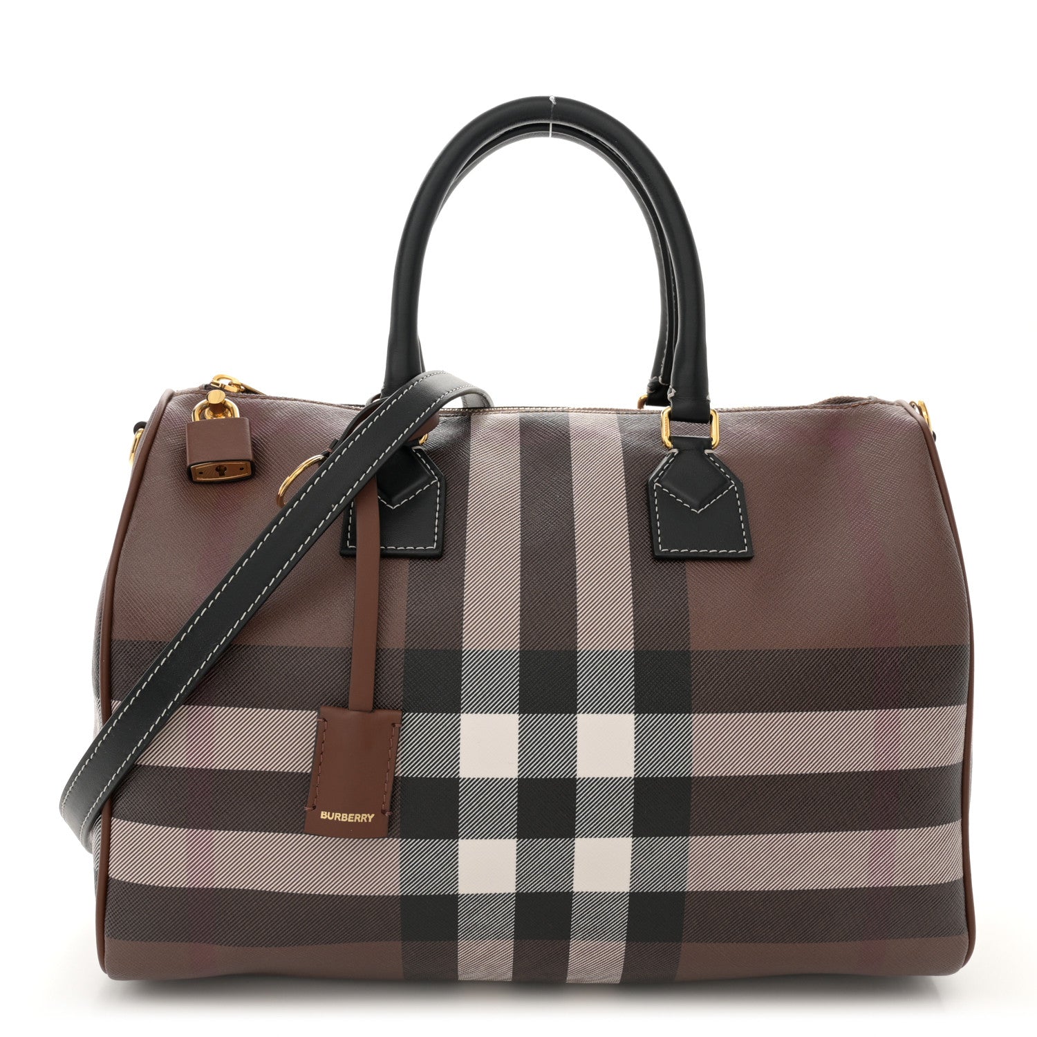 Burberry E-canvas Check Bowling Bag Dark Birch Brown 1 of 13