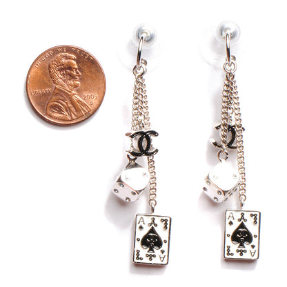 Chanel Crystal Las Vegas CC Charm Earrings Silver 2 of 3