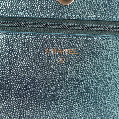 Chanel Iridescent Caviar Quilted Wallet on Chain WOC Dark Blue 6 of 12