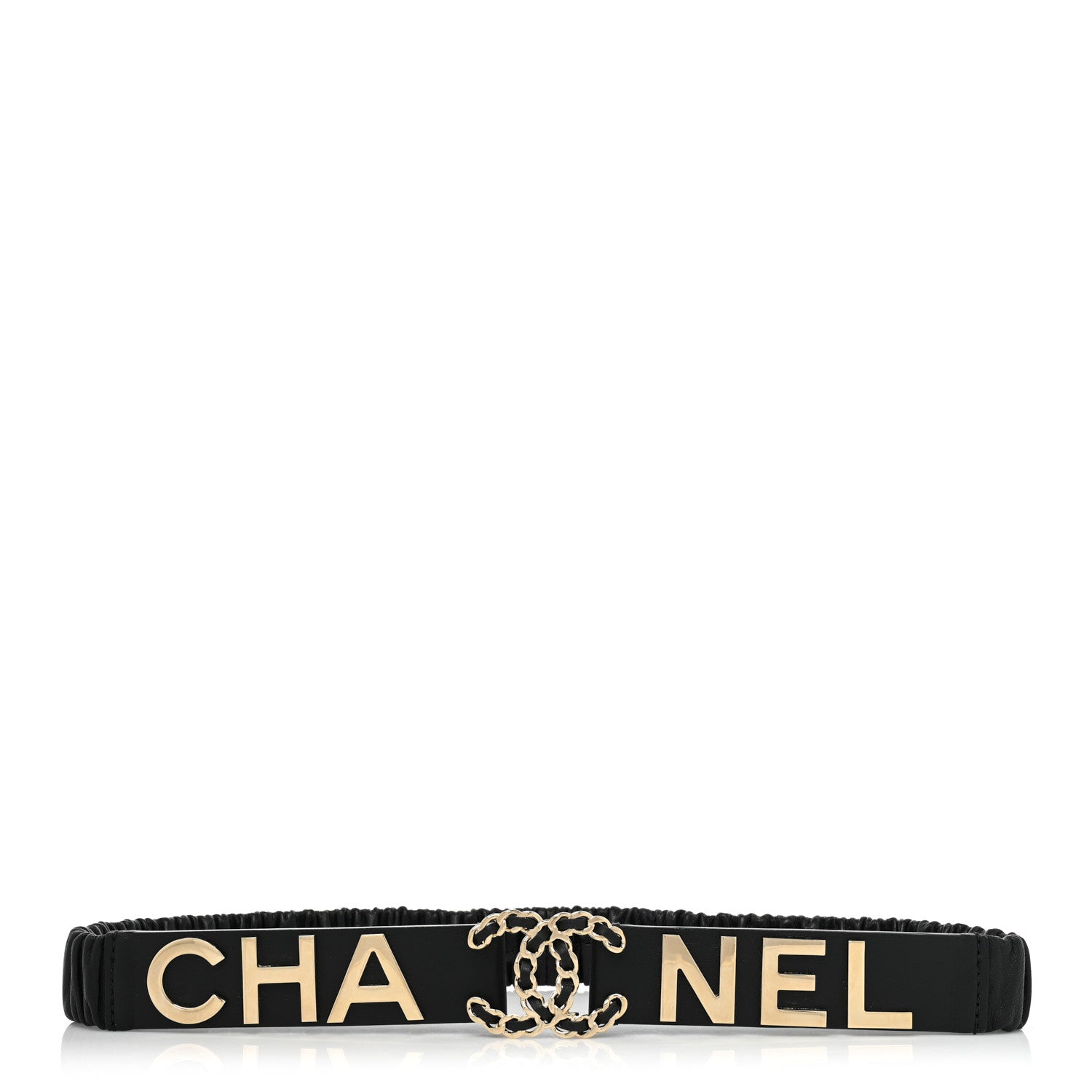 Chanel Lambskin Logo Belt 75 30 Black Gold 1 of 5