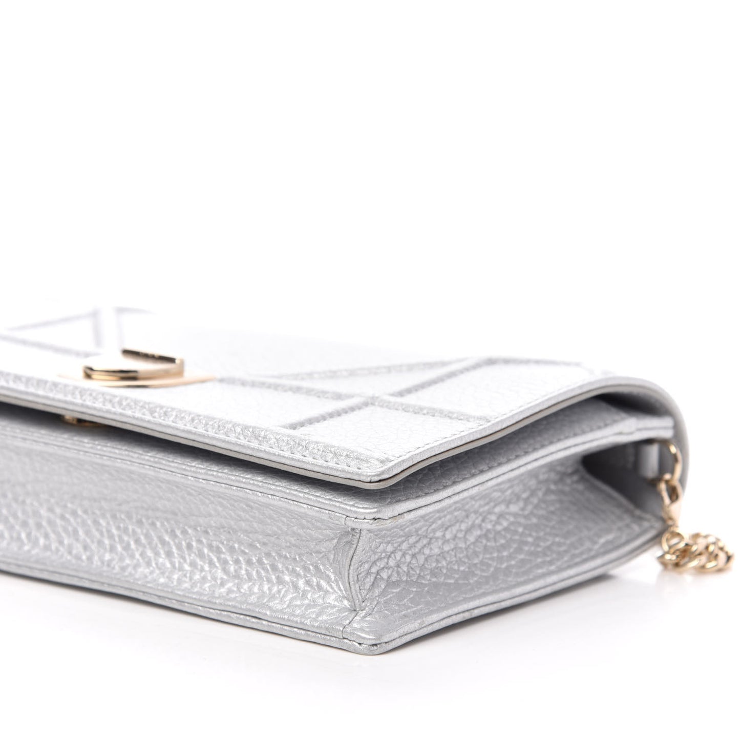 Metallic Grained Calfskin Diorama Wallet on Chain Pouch Silver