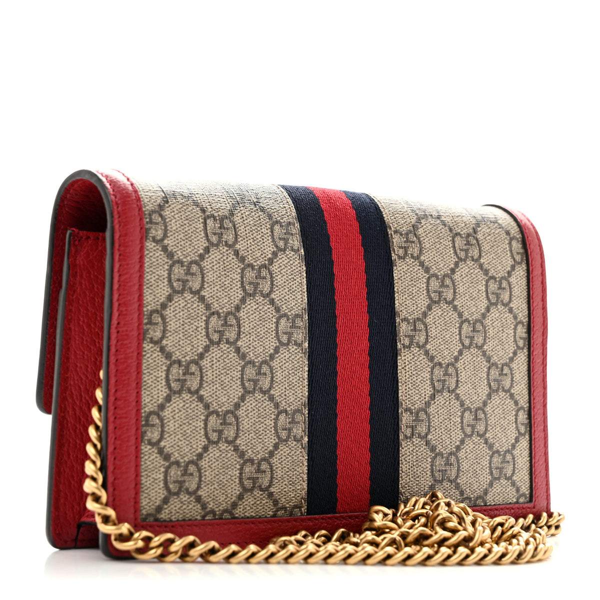 Gucci GG Supreme Monogram Web Queen Margaret Chain Wallet Red 3 of 14