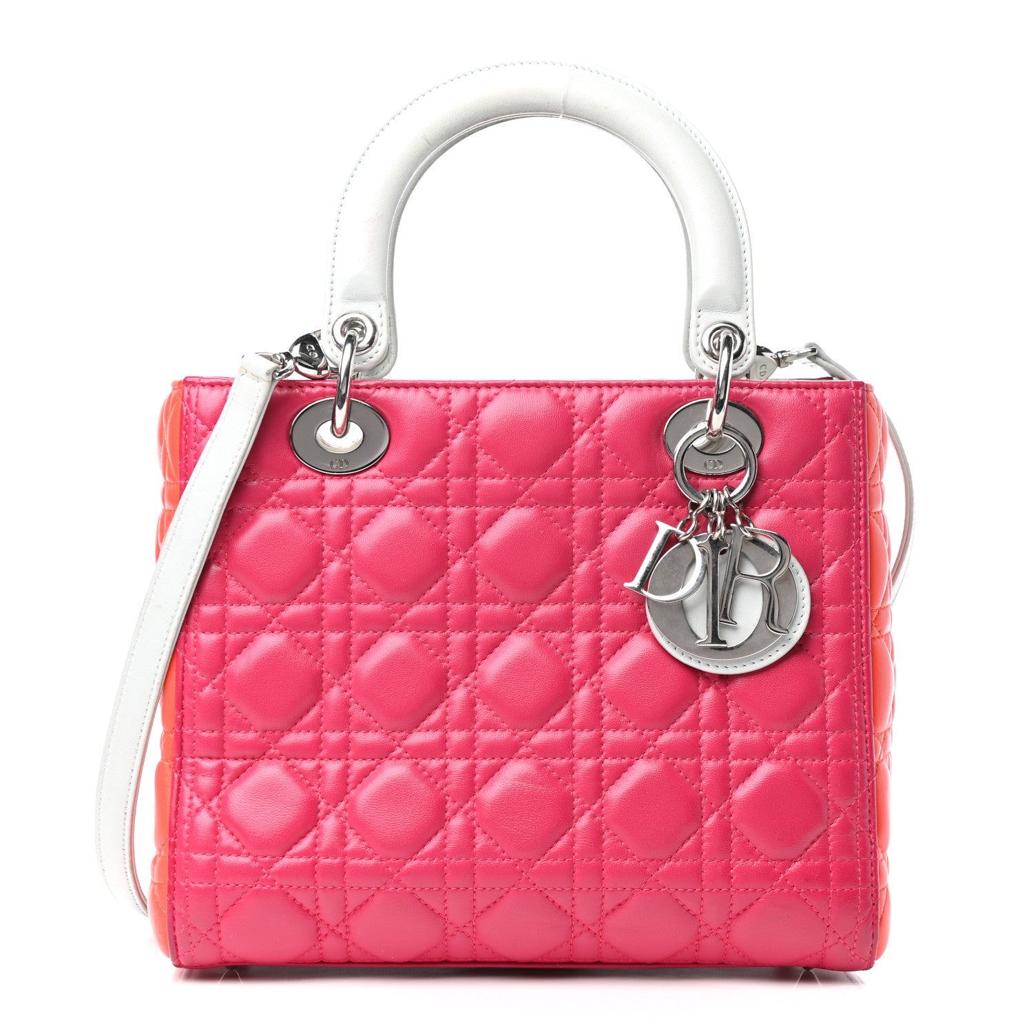 Christian Dior Lambskin Cannage Medium Tri-Color Lady Dior Fuchsia Orange 1 of 10