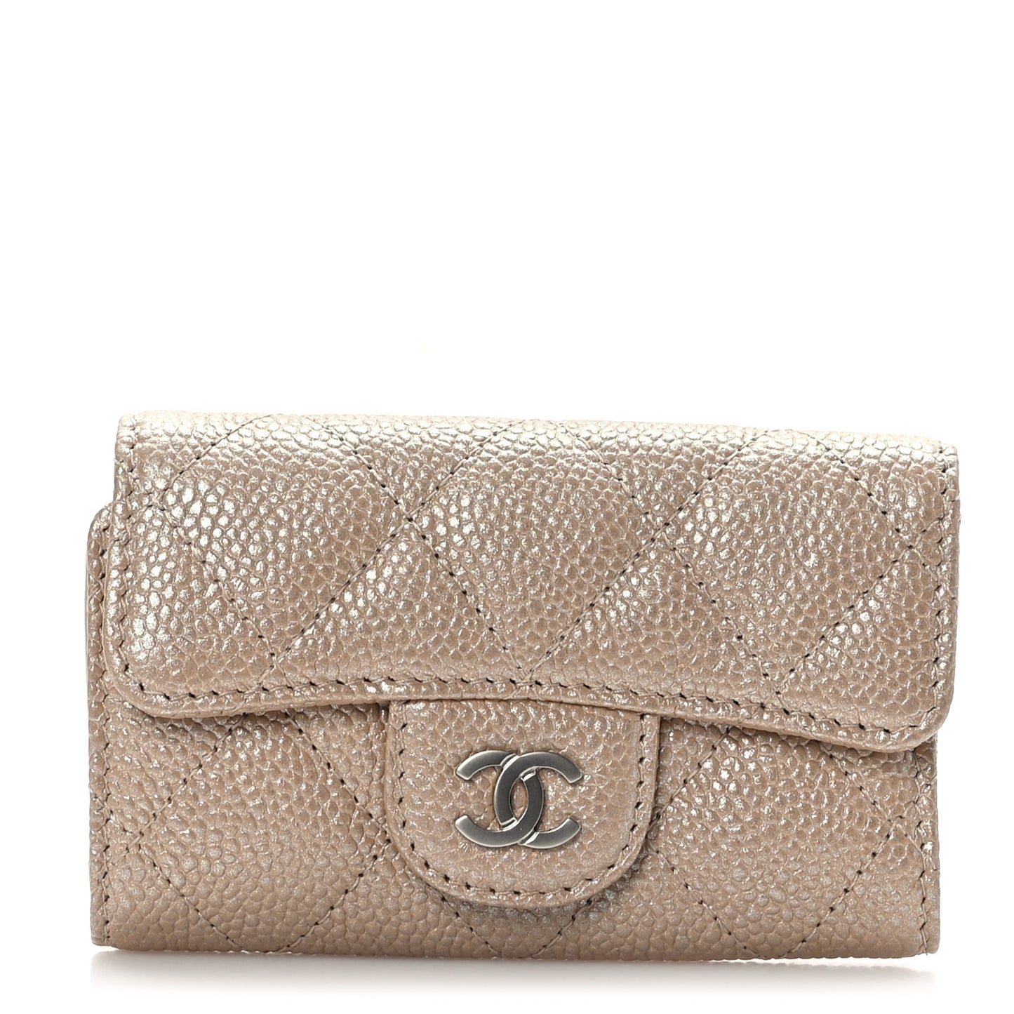 Metallic Caviar Quilted 6 Key Holder Light Beige