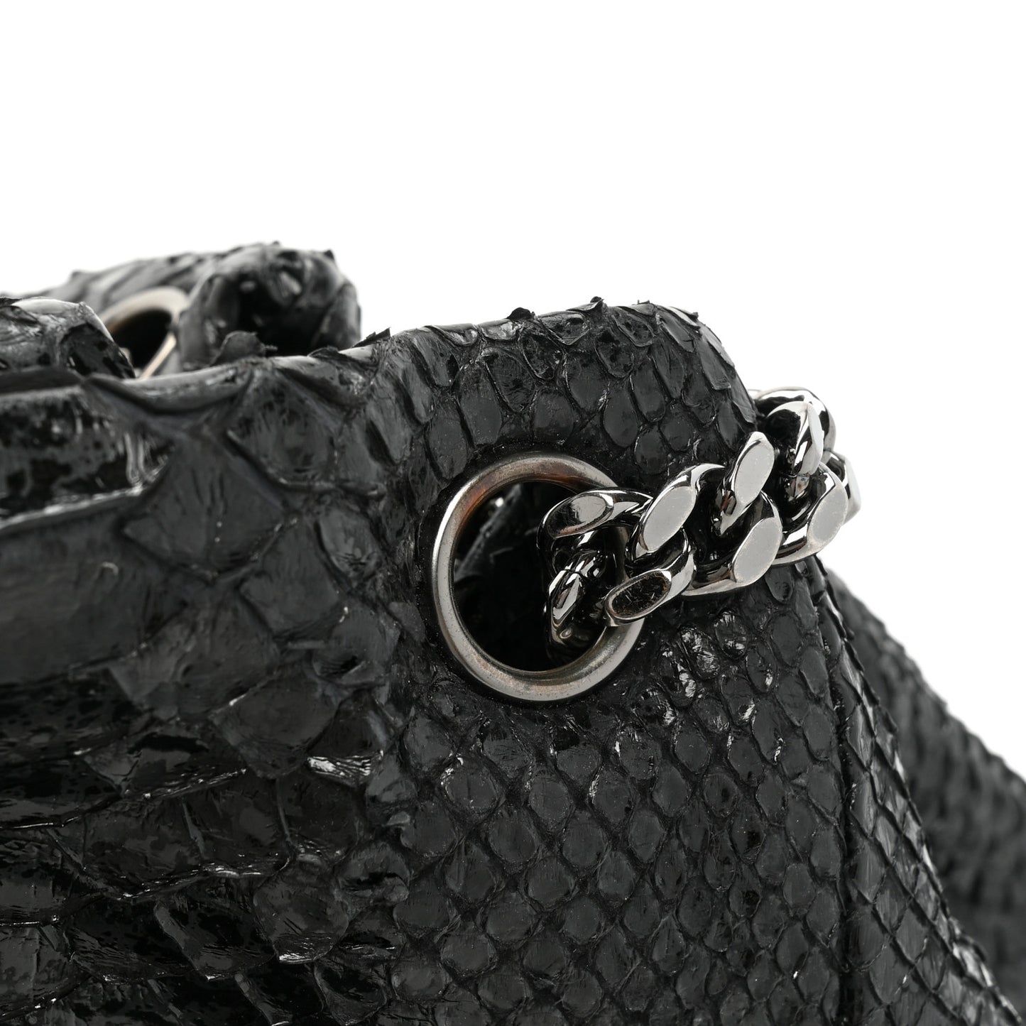Snakeskin Accordion Tote Black