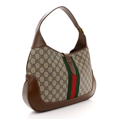 Gucci GG Supreme Monogram Azalea Calfskin Web Medium Jackie 1961 Hobo Beige Ebony Brown Sugar 3 of 15