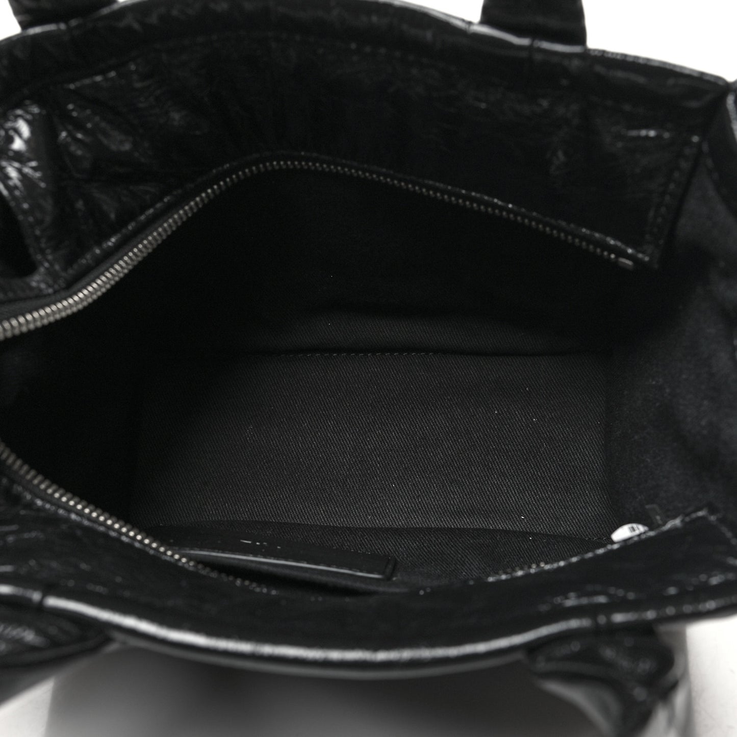 Shiny Crinkled Calfskin Small The Tote Bag Black