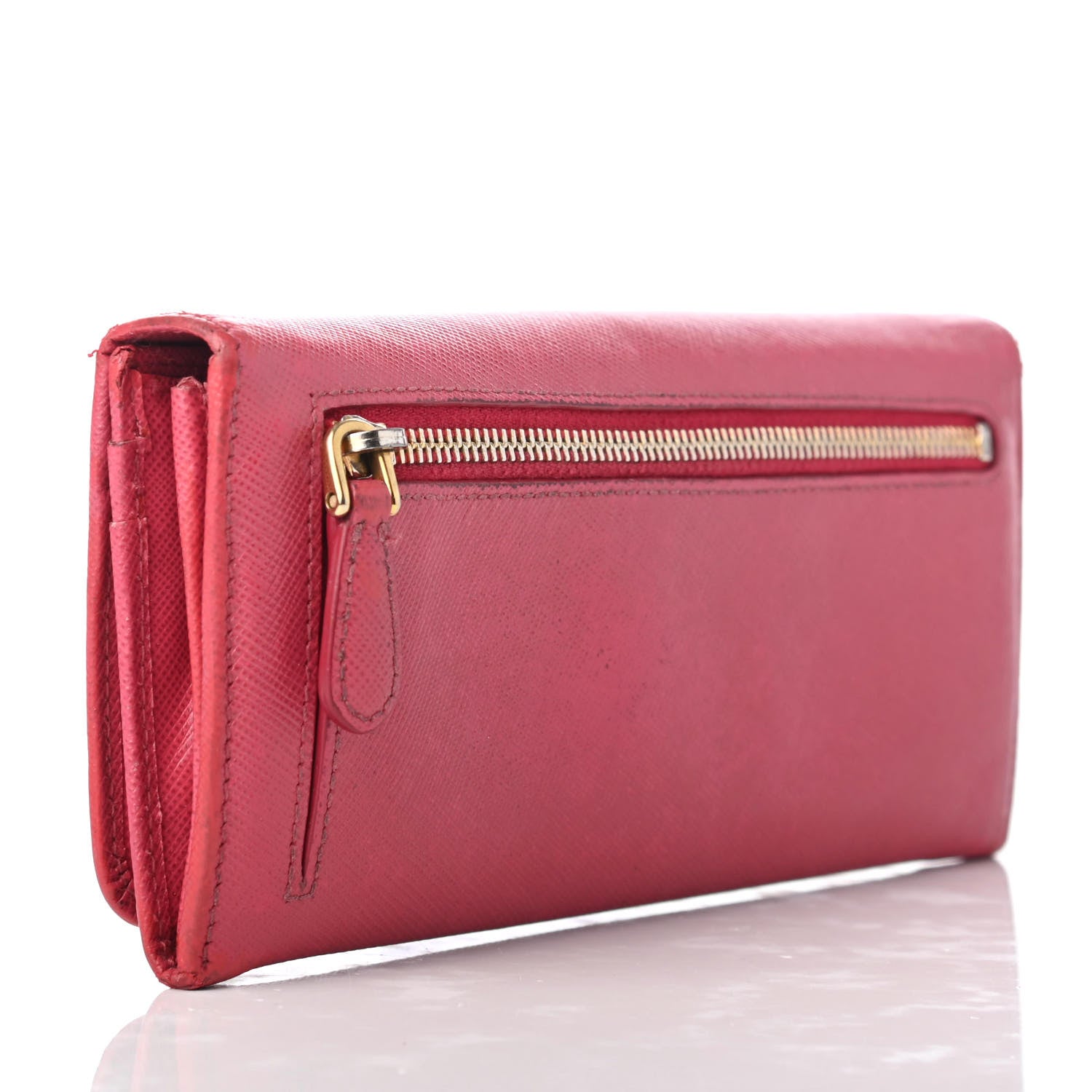 Prada Saffiano Metal Continental Flap Wallet Peonia 3 of 8
