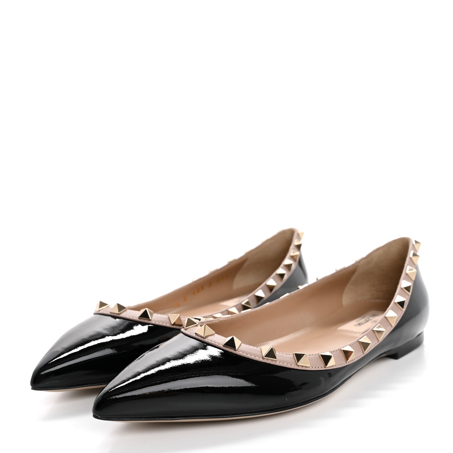 Valentino Garavani Patent Nappa Rockstud Ballerina Flats 37.5 Black Poudre 4 of 12