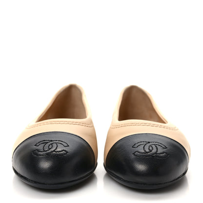 Chanel Lambskin Cap Toe CC Uniform Ballerina Flats 35.5 Beige Black 2 of 8
