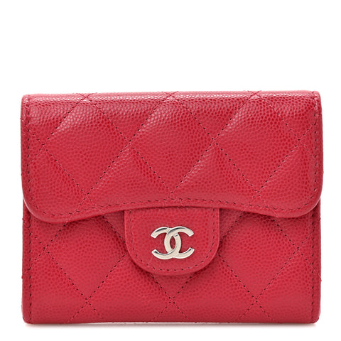 Caviar Quilted Flap Card Holder Wallet Red