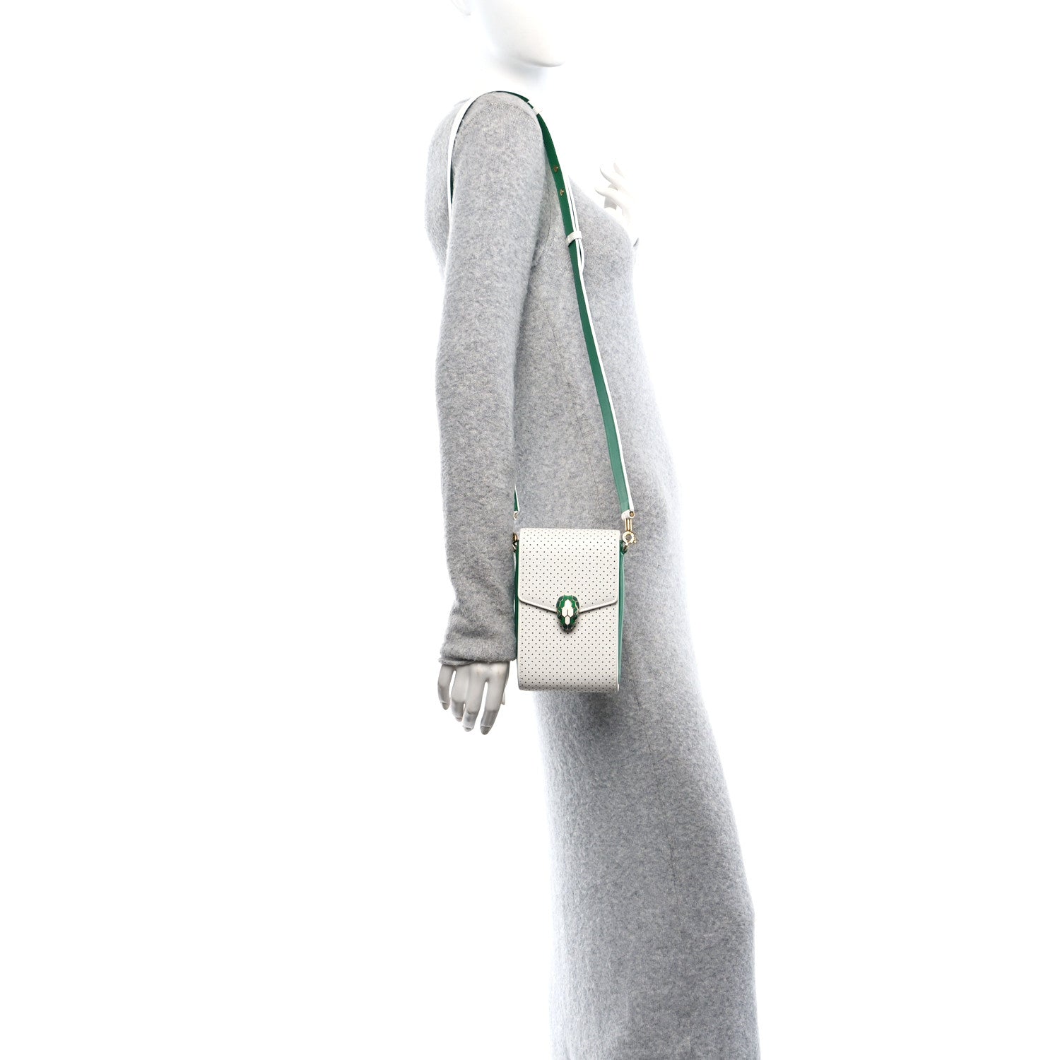 Bulgari X CASABLANCA Calfskin Serpenti Forever Apres Vertical Pochette Tennis Green White 3 of 10