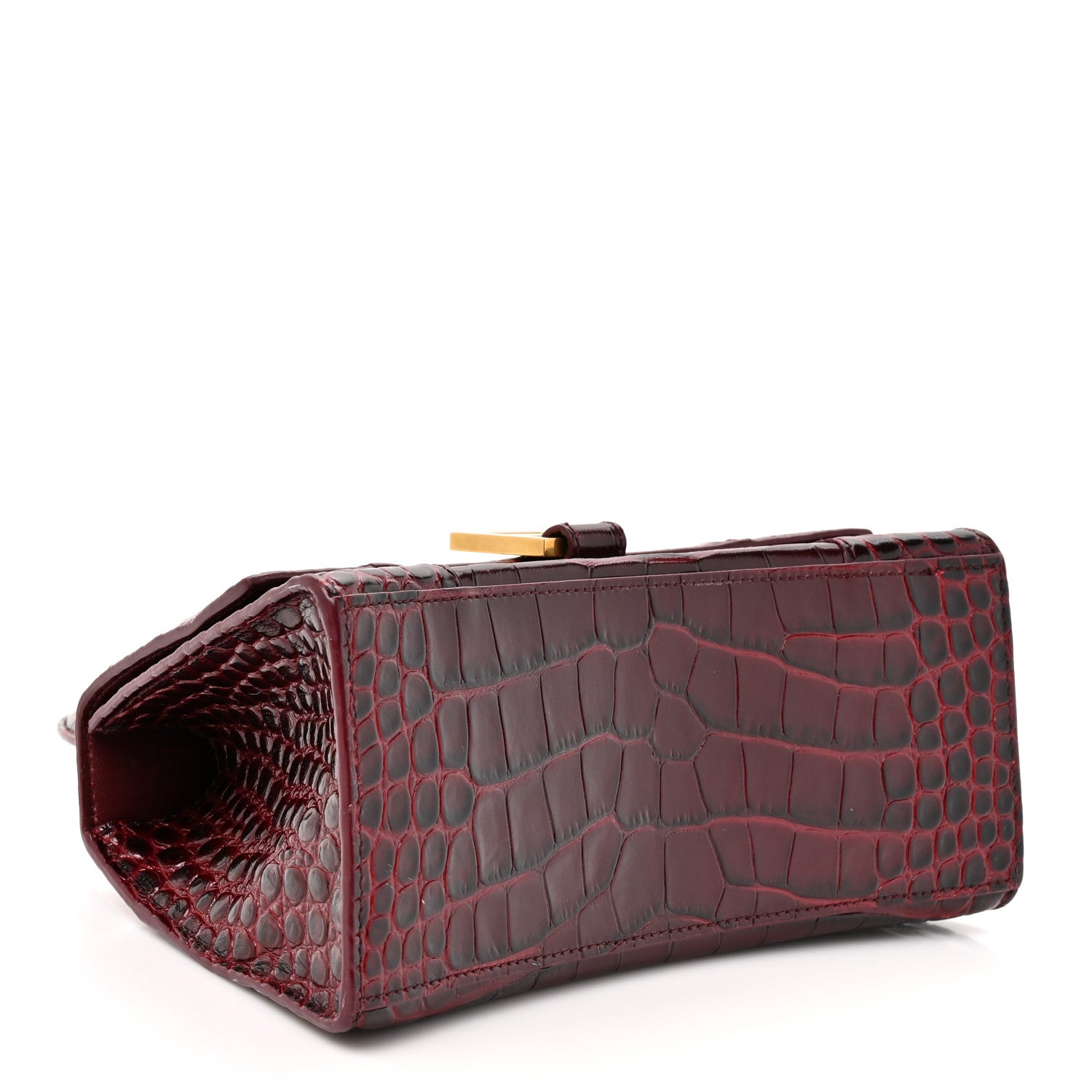 Balenciaga Shiny Calfskin Crocodile Embossed Small Hourglass Top Handle Bag Dark Red 4 of 16