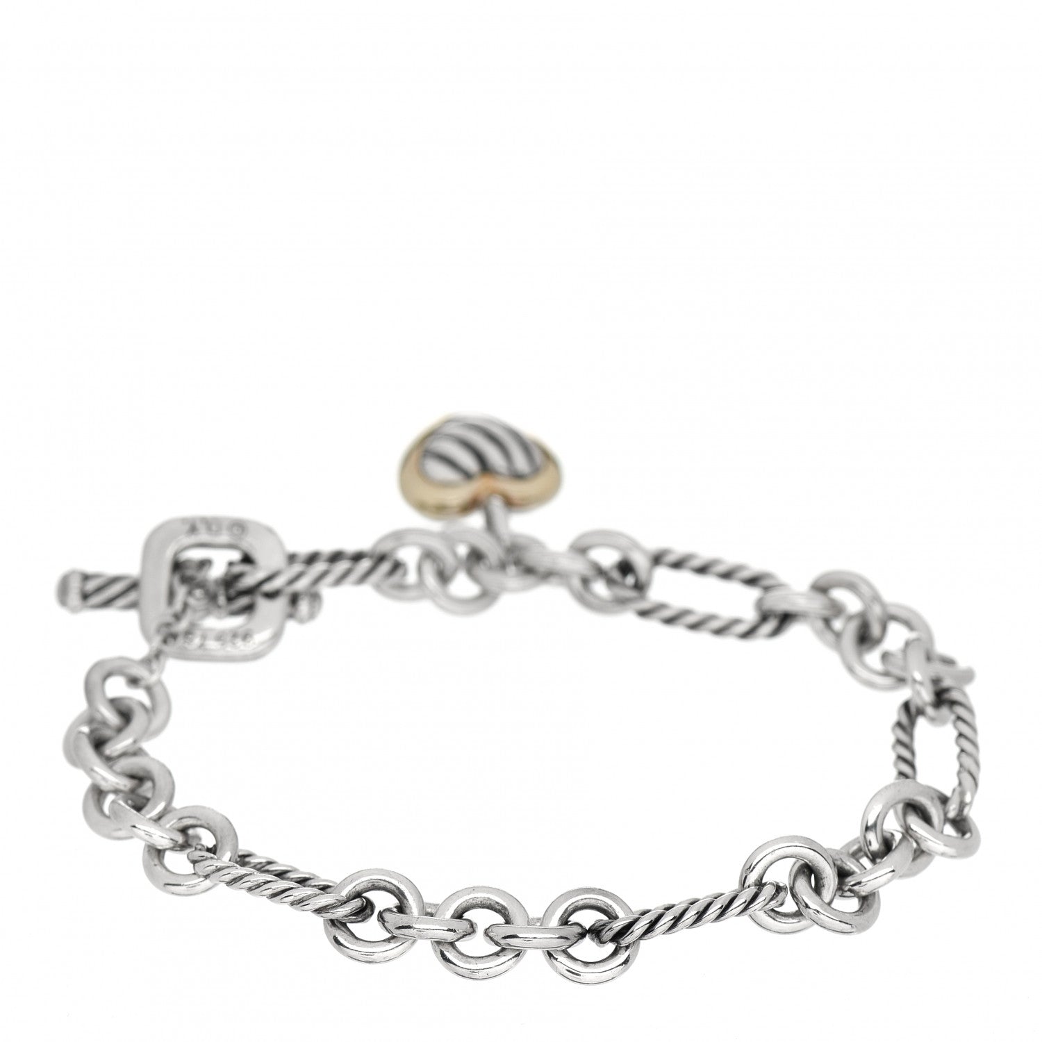 David Yurman Sterling Silver 18K Yellow Gold Cable Heart Charm Bracelet 3 of 4