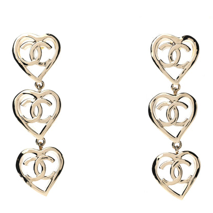 Chanel Metal CC Triple Heart Drop Earrings Gold 1 of 4