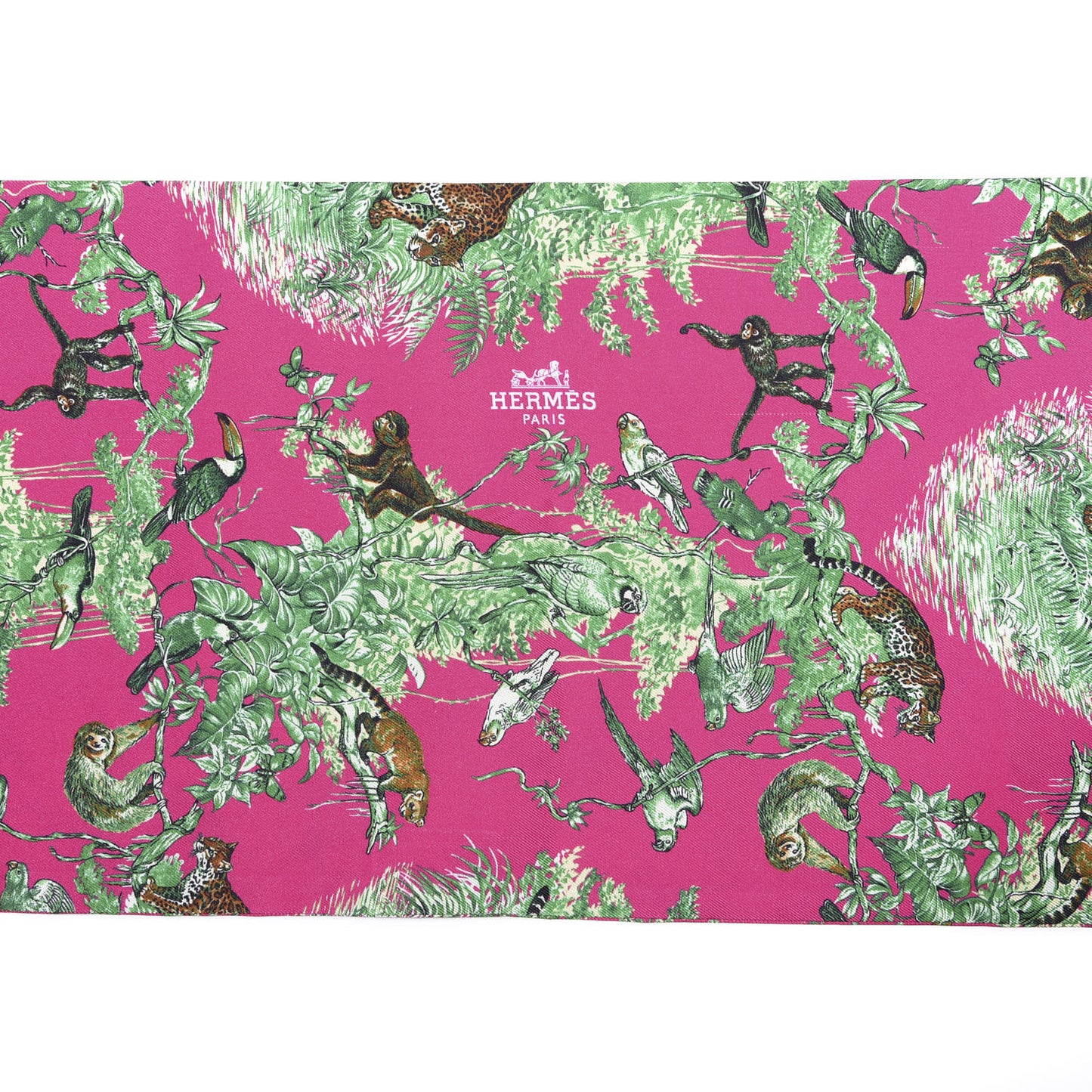 Silk Equateur Maxi Twilly Rose Vif Vert De Gris Vert