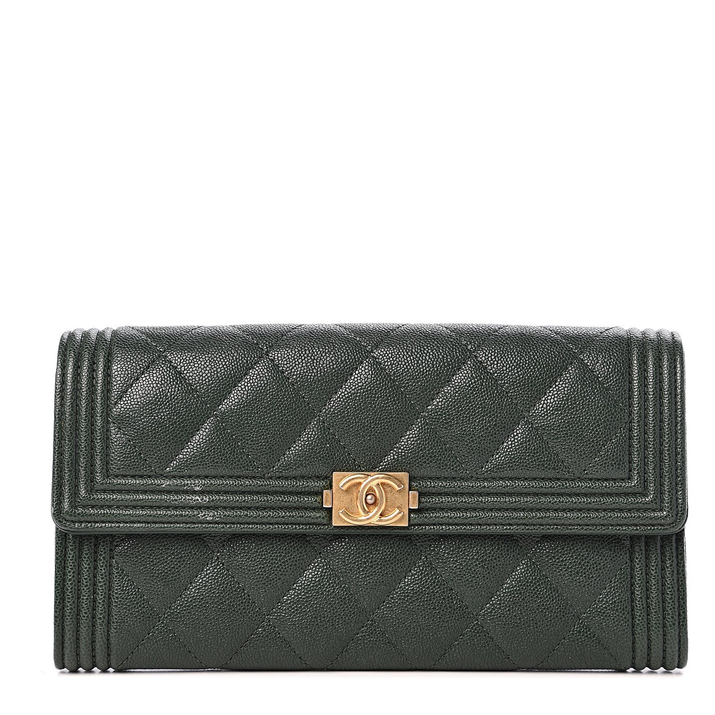 Caviar Quilted Large Boy Gusset Flap Wallet Green