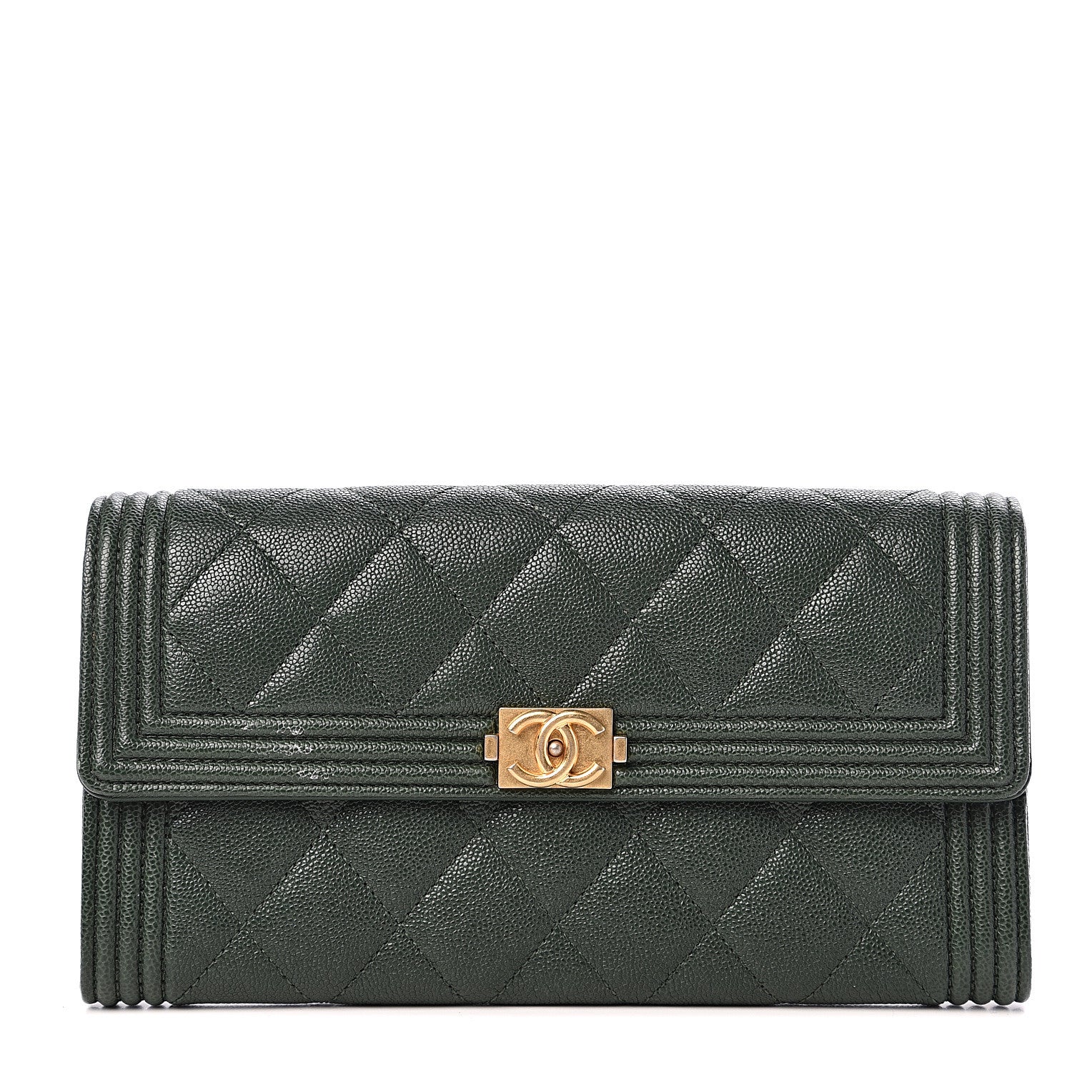 Chanel Caviar Quilted Large Boy Gusset Flap Wallet Green 1 of 11
