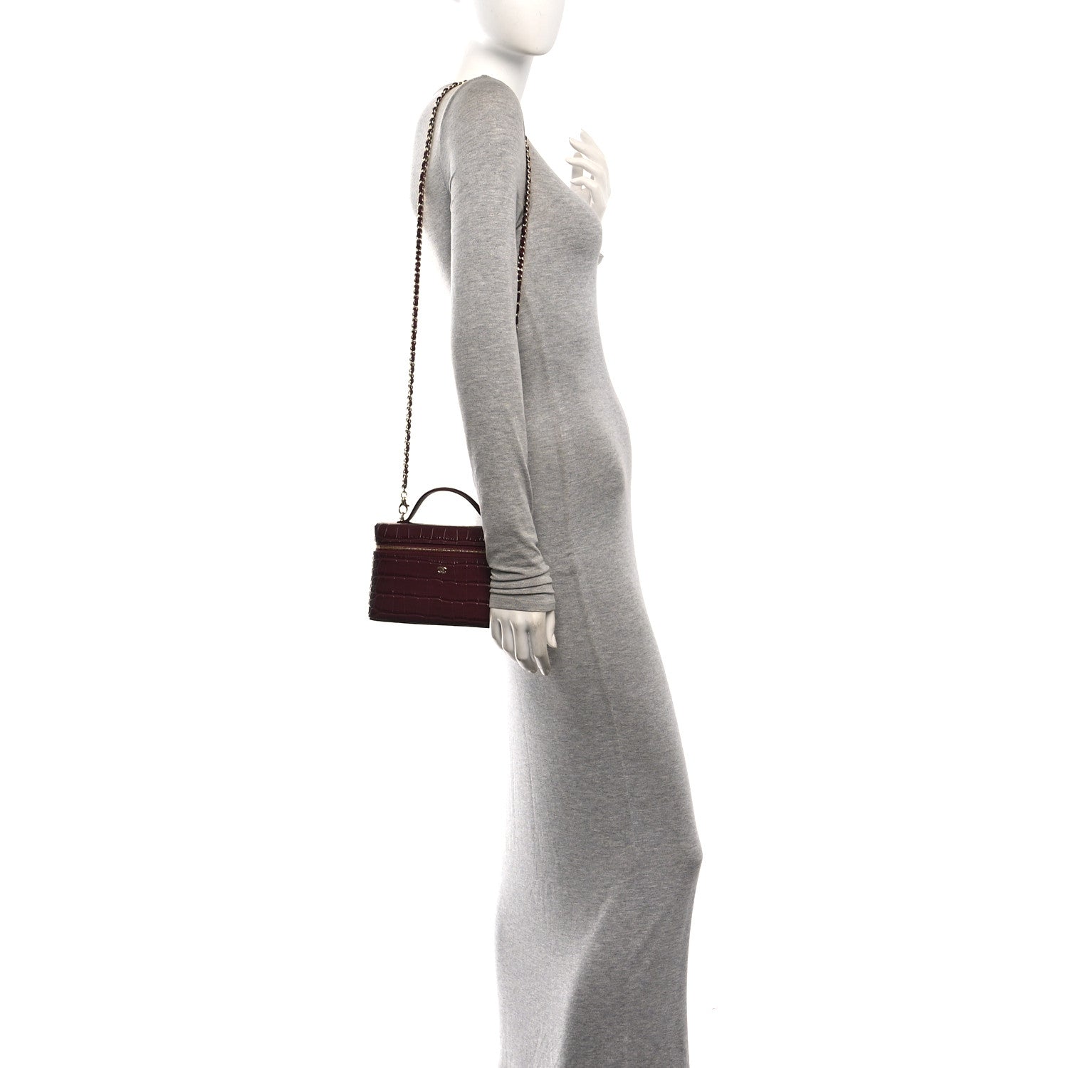 Chanel Calfskin Crocodile Embossed Crococo Exoticoco Vanity With Chain Dark Burgundy 2 of 12