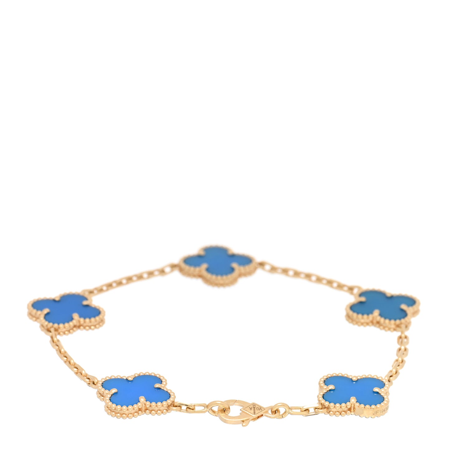 18K Yellow Gold Blue Agate 5 Motifs Vintage Alhambra Bracelet