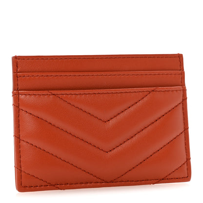 Saint Laurent Lambskin Matelasse Chevron Monogram Credit Card Case Dark Mandarin 3 of 8