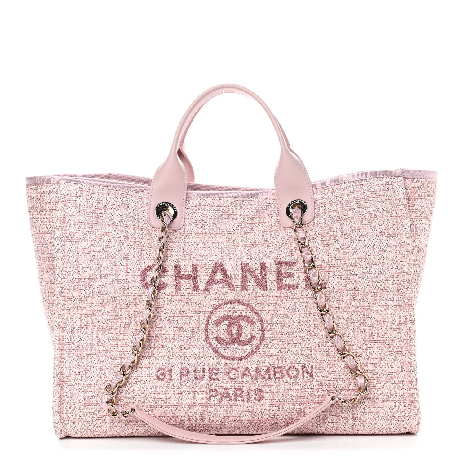 Chanel Lurex Boucle Deauville Medium Tote Pink 1 of 9