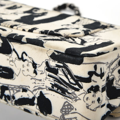 Chanel Canvas Printed Medium Double Flap Black White 16 of 17