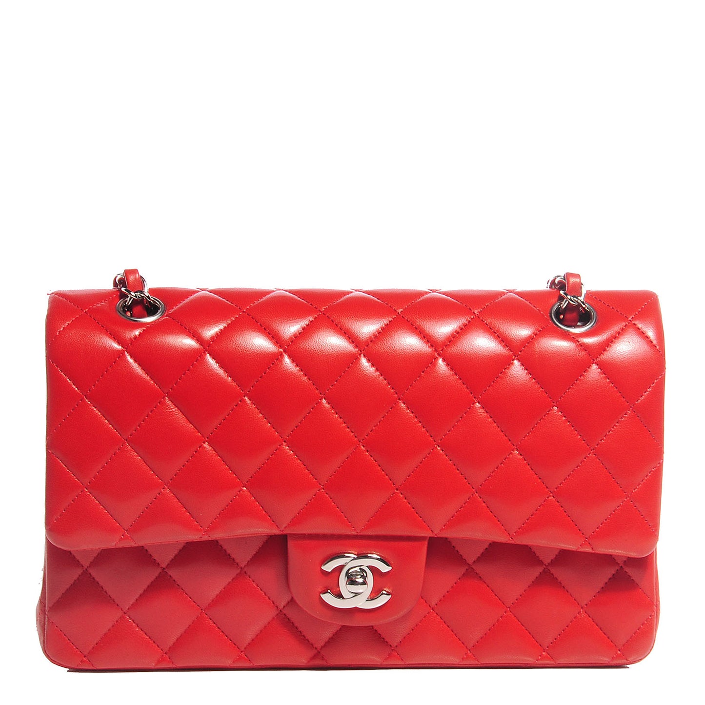 Lambskin Quilted Medium Double Flap Red
