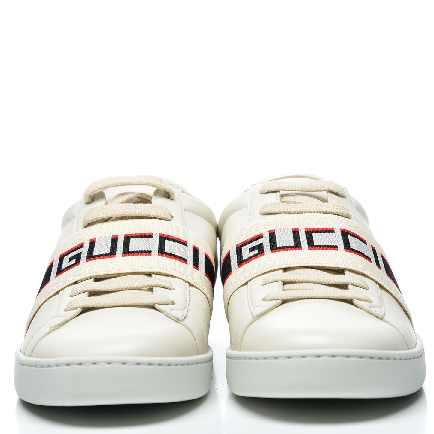 Calfskin Stripe Womens New Ace Sneakers 38.5 New Mystic White Ecru Red Flame