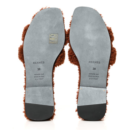 Hermes Woolskin Oran Sandals 38 Cognac 5 of 8