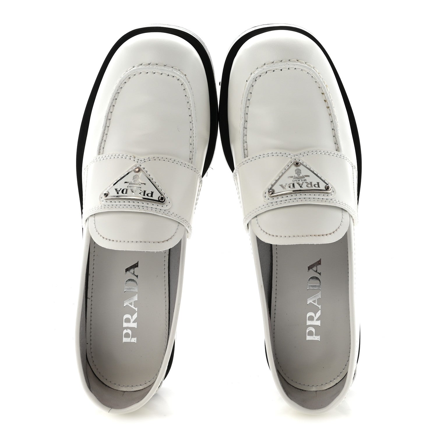 Prada Spazzolato Metal Triangle Logo 20mm Loafers 39 White 2 of 9
